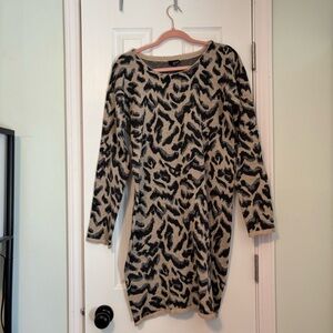 a.n.a Black and Tan Animal Print Long Sleeve Sweater Dress